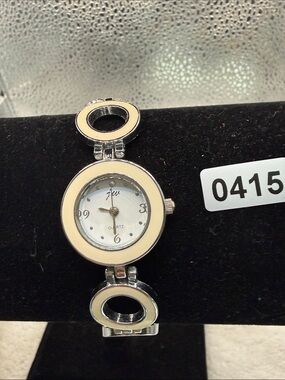 Silver-toned Bracelet Watch with Cream Enamel Accents